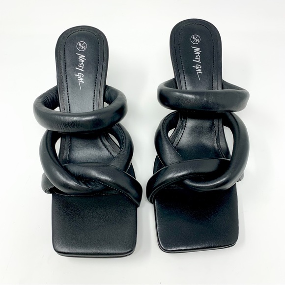 NEW $112 Nasty Gal Genuine Leather Twist Sandal Wedges Black US 8.5/EU 39/UK 6 - Picture 2 of 8
